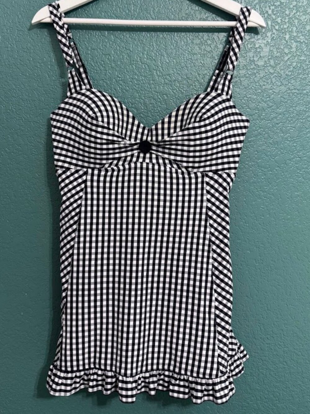 Coco Rave Gingham Check Underwire Swim Dress Tankini Top Ruffle Black White 34/3